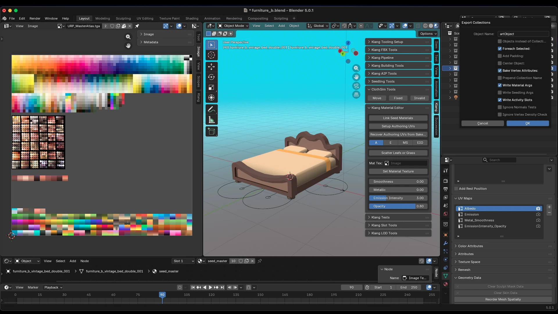 Klang Material Editor panel with PBR attribute sliders